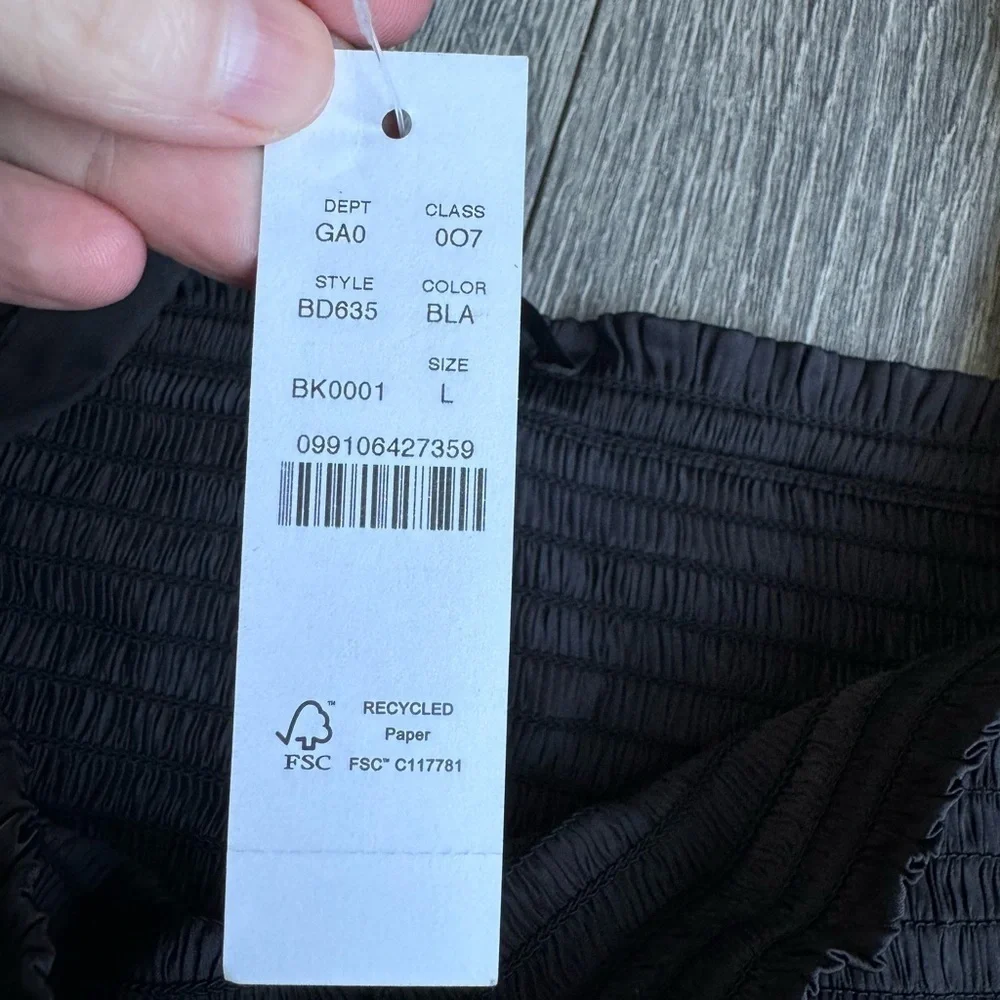 J. Crew  Squareneck Smocked Featherweight Satin Crop Top in Black Size Large